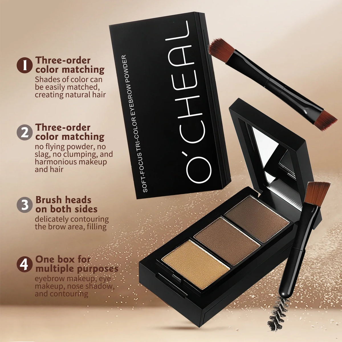 O'Cheal 3-Color Waterproof Eyebrow Powder Palette with Brush