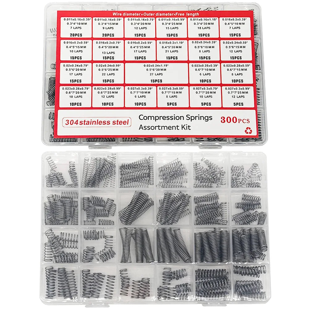300PCS Stainless Steel Compression Spring Kit – 24 Sizes
