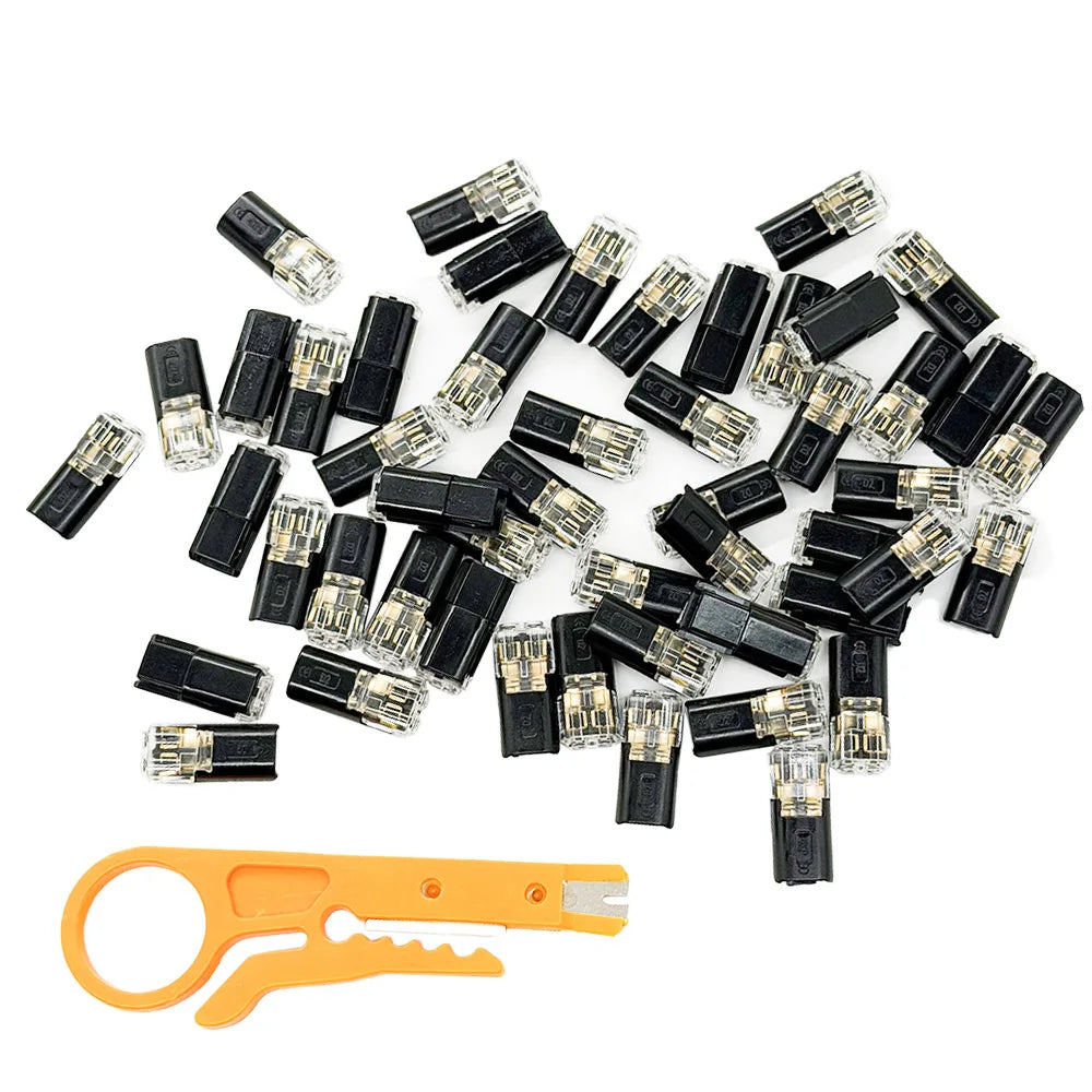 50pcs LED 2-Pin Solderless Cable Buckle Connector with Box