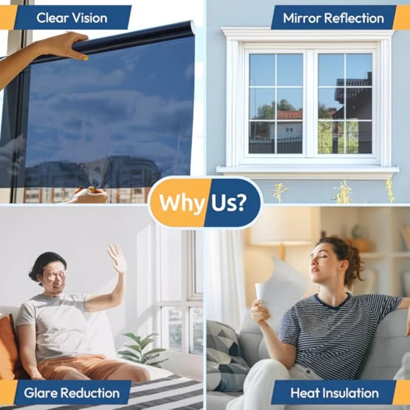 One-Way Privacy Window Film – UV & Heat Blocking, No-Glue