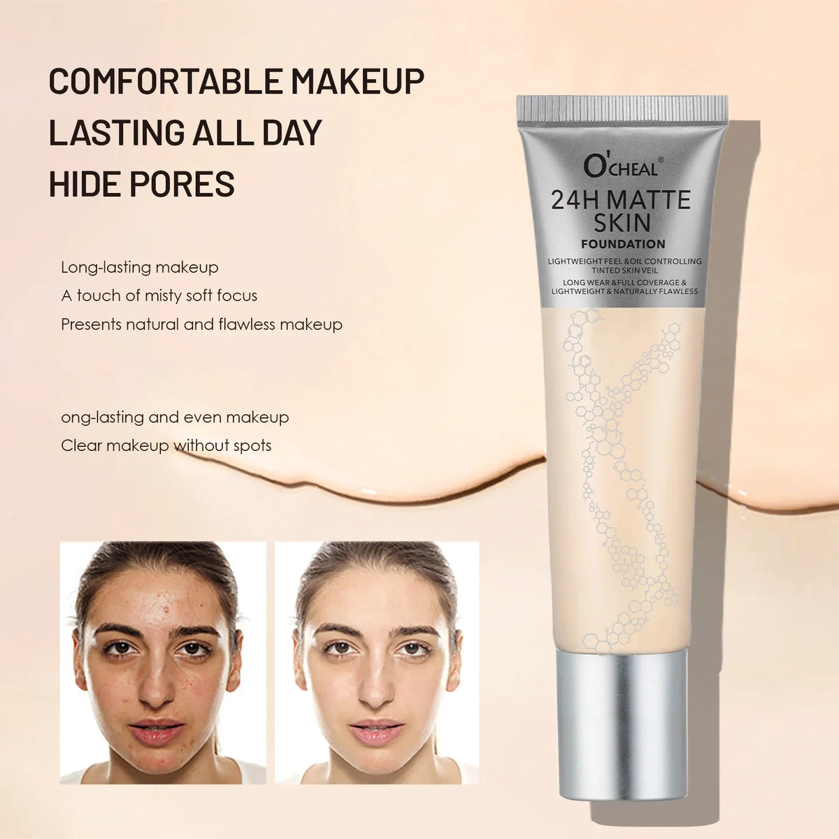O'Cheal 6-Shade Matte Liquid Foundation & Concealer Cream 30ml
