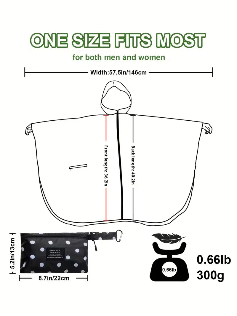 Unisex Zip-Up Rain Poncho | Polka Dot Waterproof Outdoor Coat