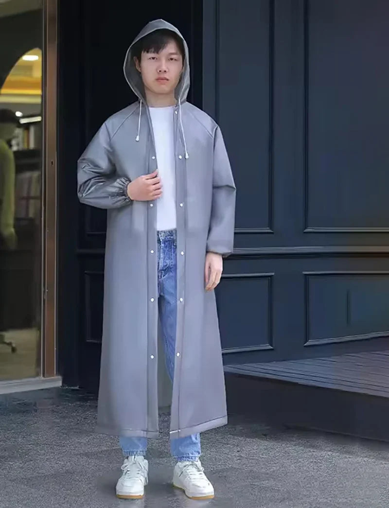 Waterproof EVA Hooded Long Raincoat – Unisex Outdoor Rain Jacket
