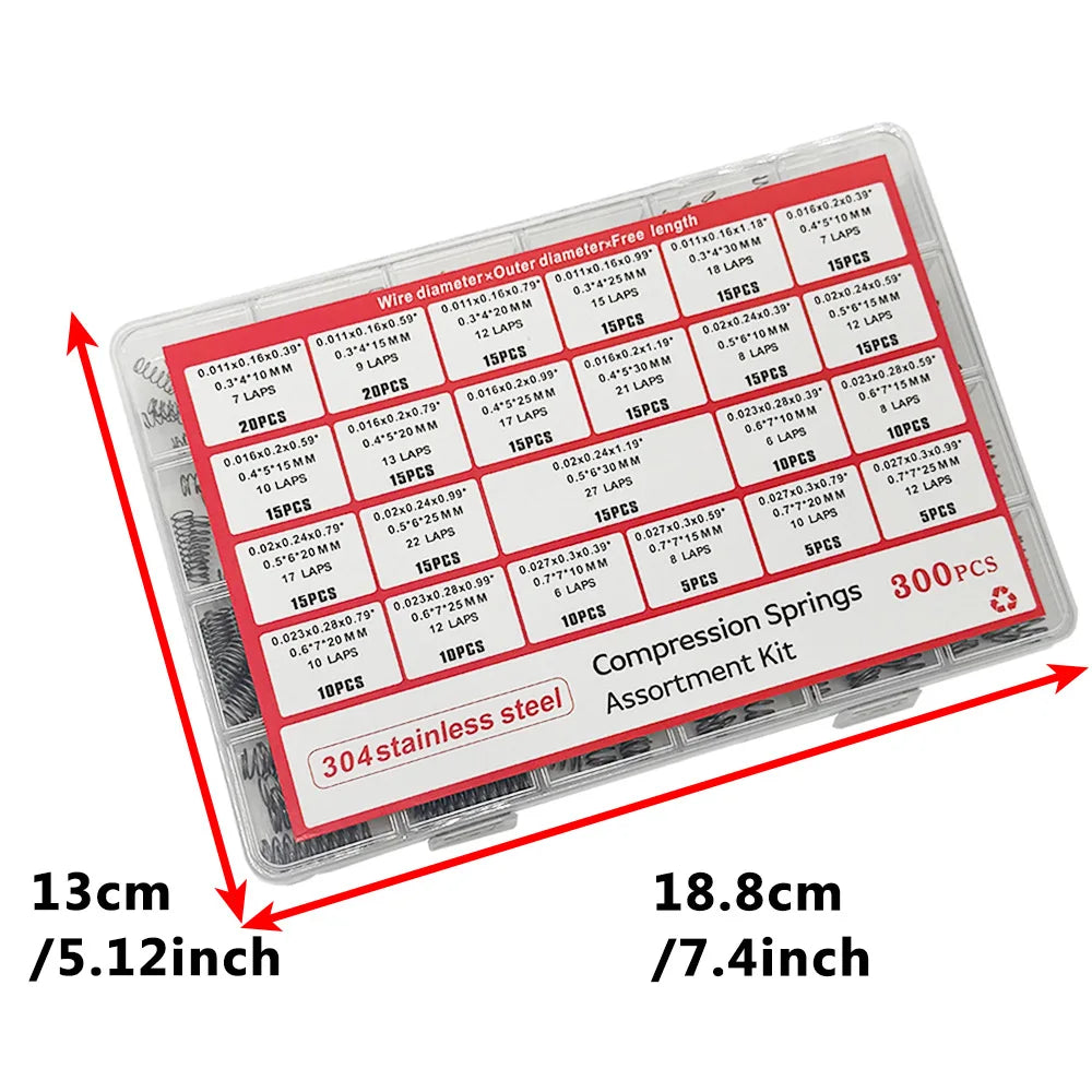 300PCS Stainless Steel Compression Spring Kit – 24 Sizes
