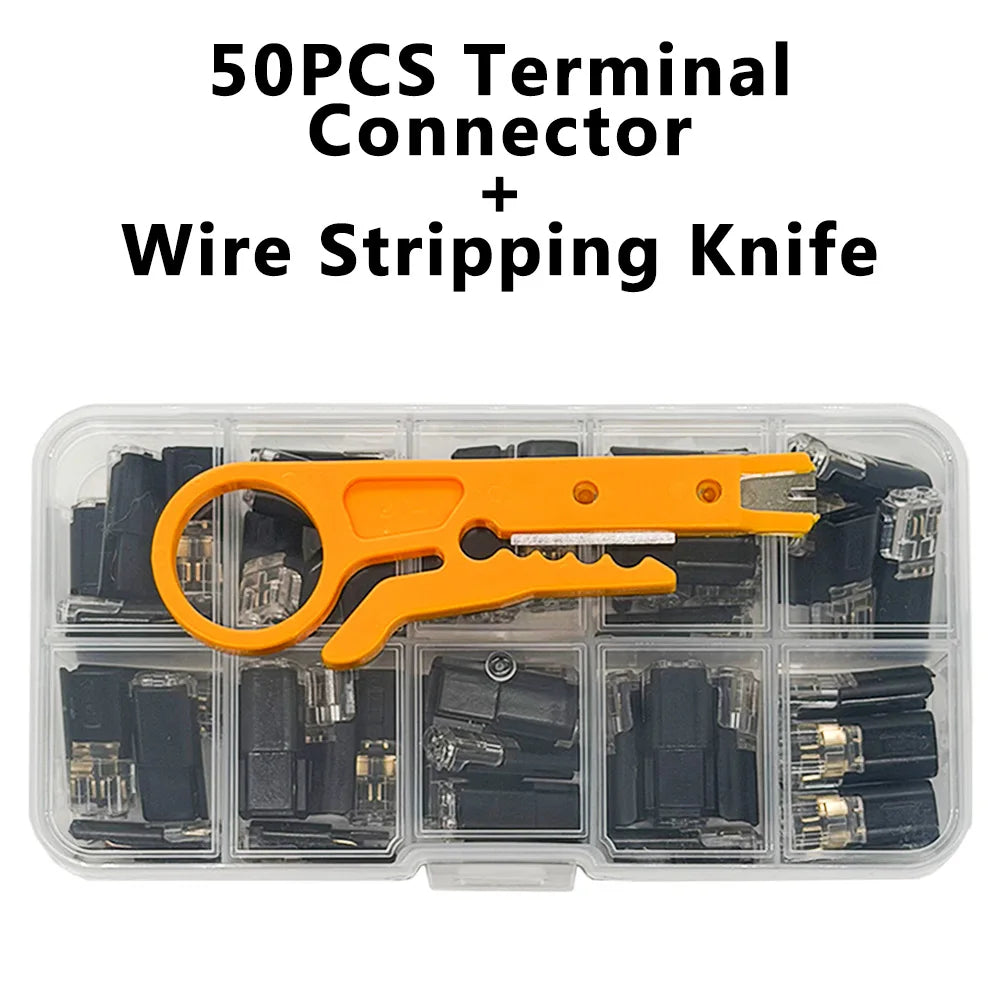 50pcs LED 2-Pin Solderless Cable Buckle Connector with Box