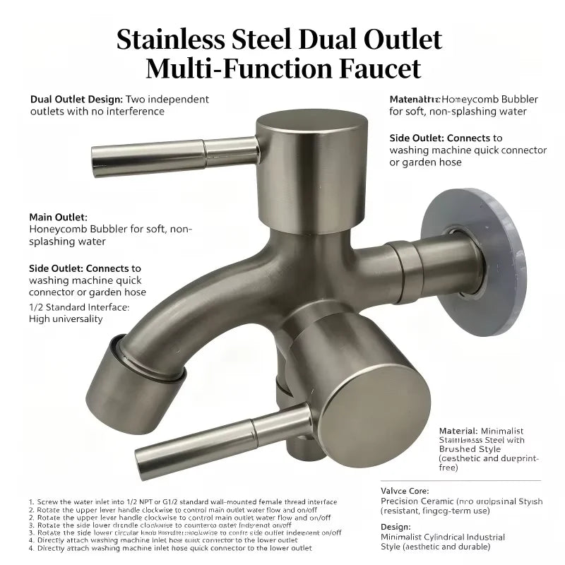 Dual Spout Faucet – Double Outlet for Laundry & Washer