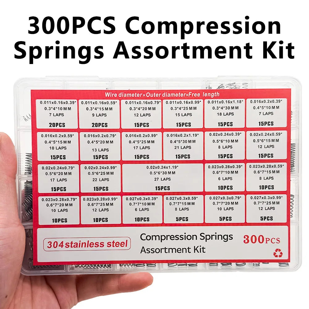 300PCS Stainless Steel Compression Spring Kit – 24 Sizes