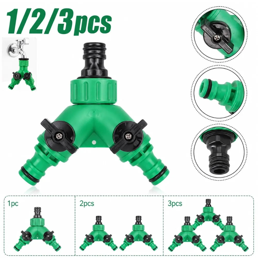 Garden Tap Water Splitter Thread Y Hose Quick Connector Watering