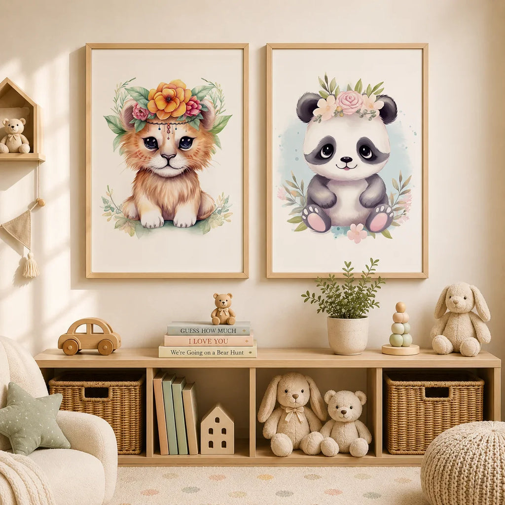 Nursery Animal Canvas Wall Art – Otter Lion Monkey Kids Room