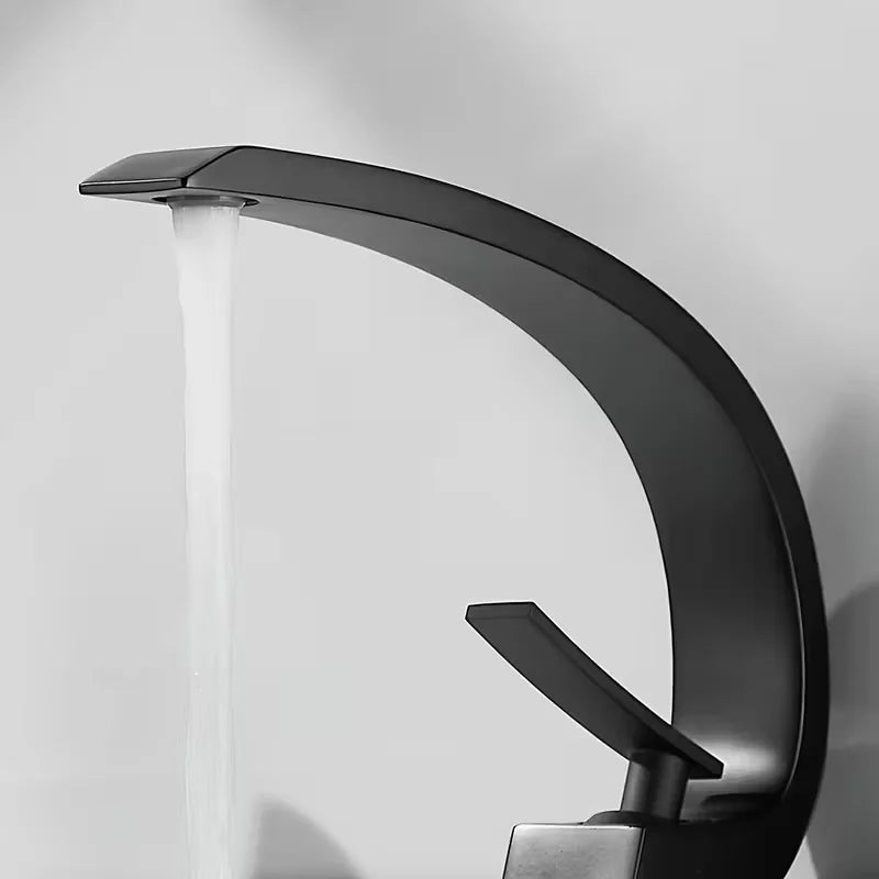 Nordic Brushed Black Waterfall Bathroom Faucet | Single Hole