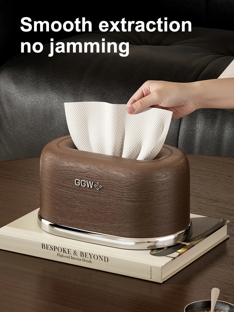 Wood-grain Design Plastic Tissue Box Desktop Holder Perfect As Home