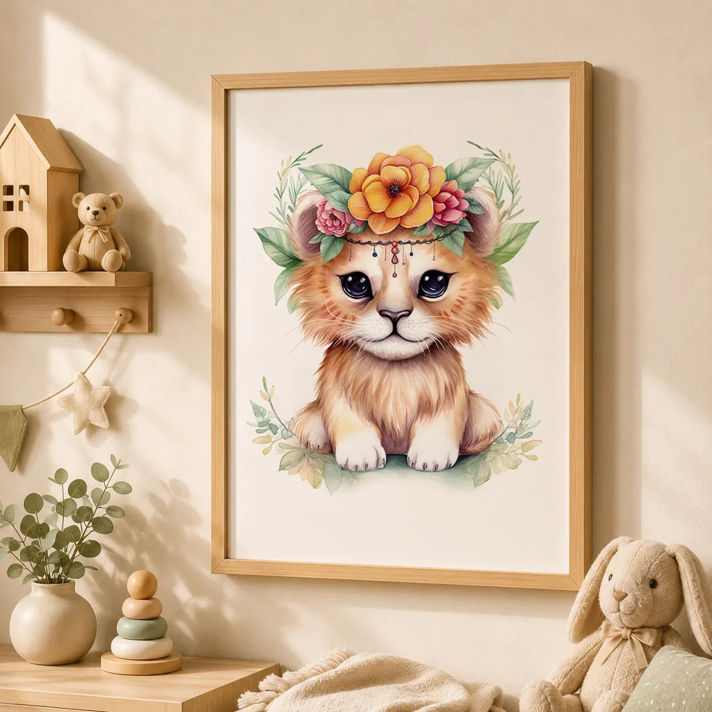 Nursery Animal Canvas Wall Art – Otter Lion Monkey Kids Room