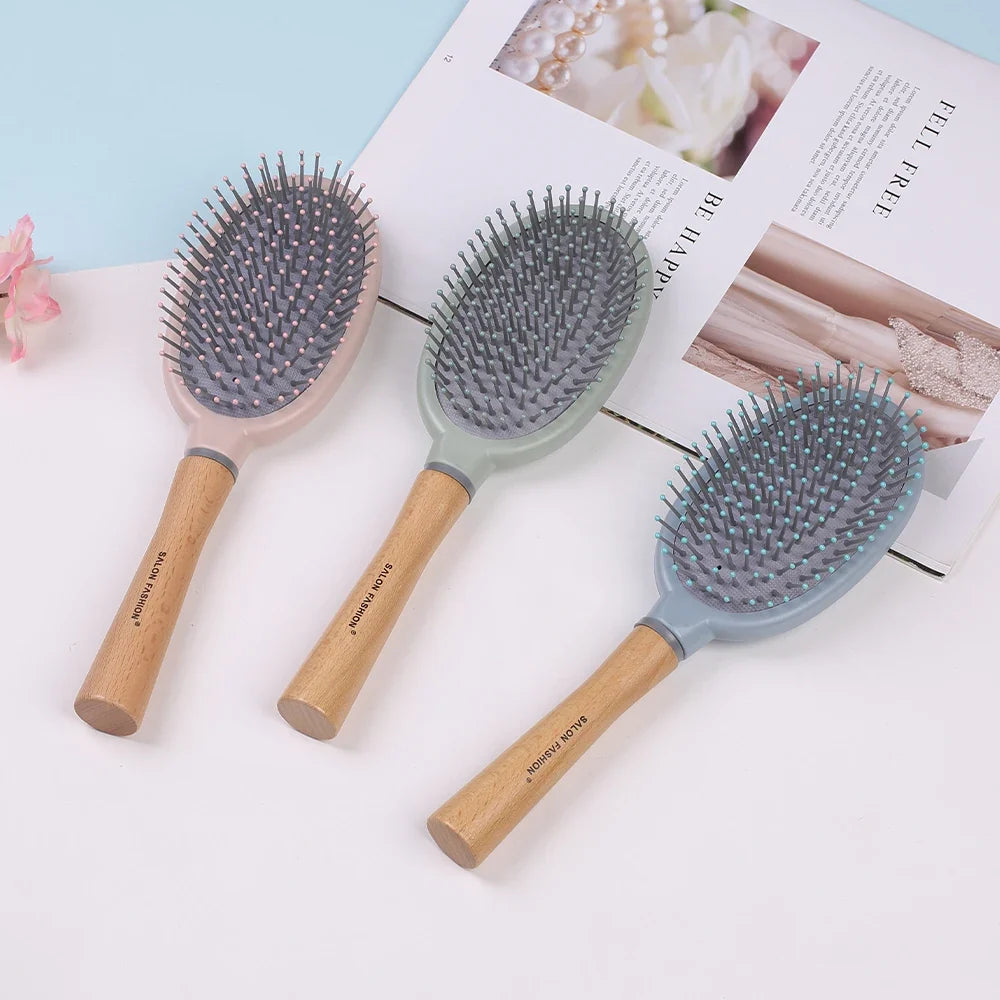 Wooden Handle Anti-Static Air Cushion Hair Brush & Comb