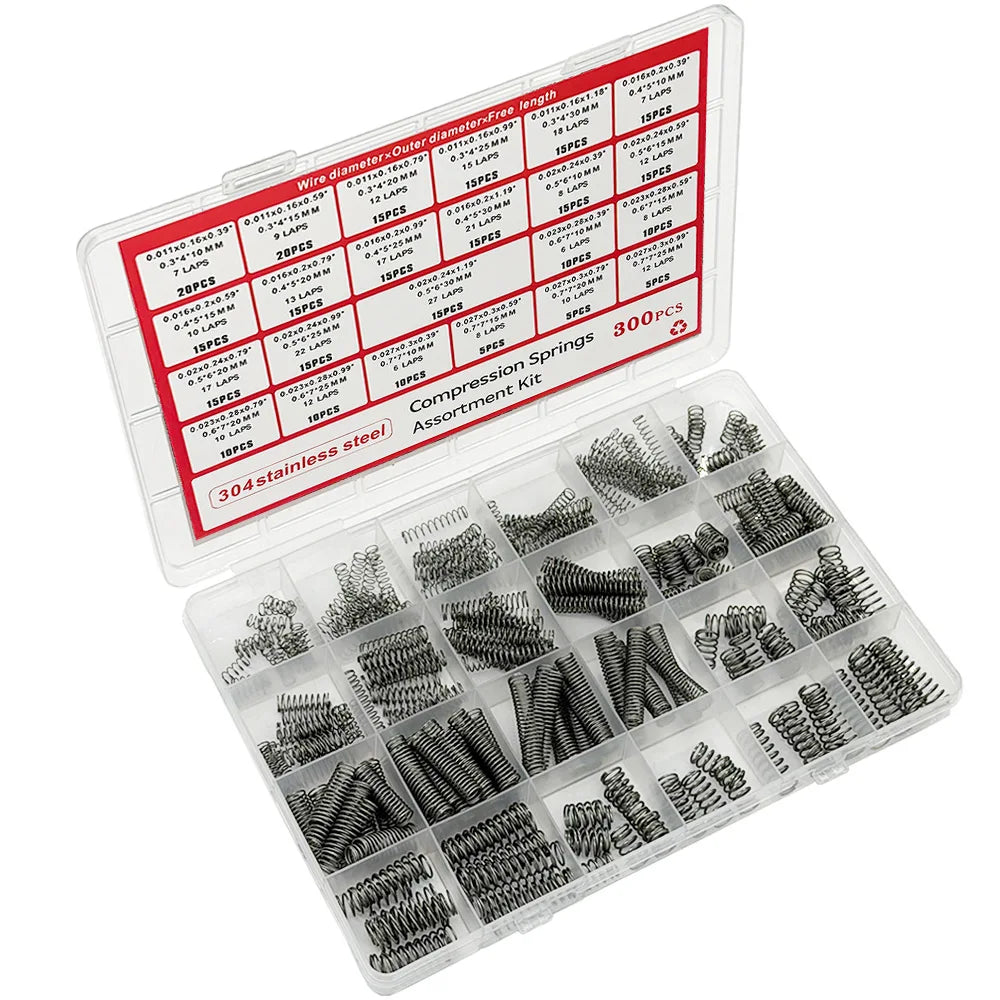 300PCS Stainless Steel Compression Spring Kit – 24 Sizes