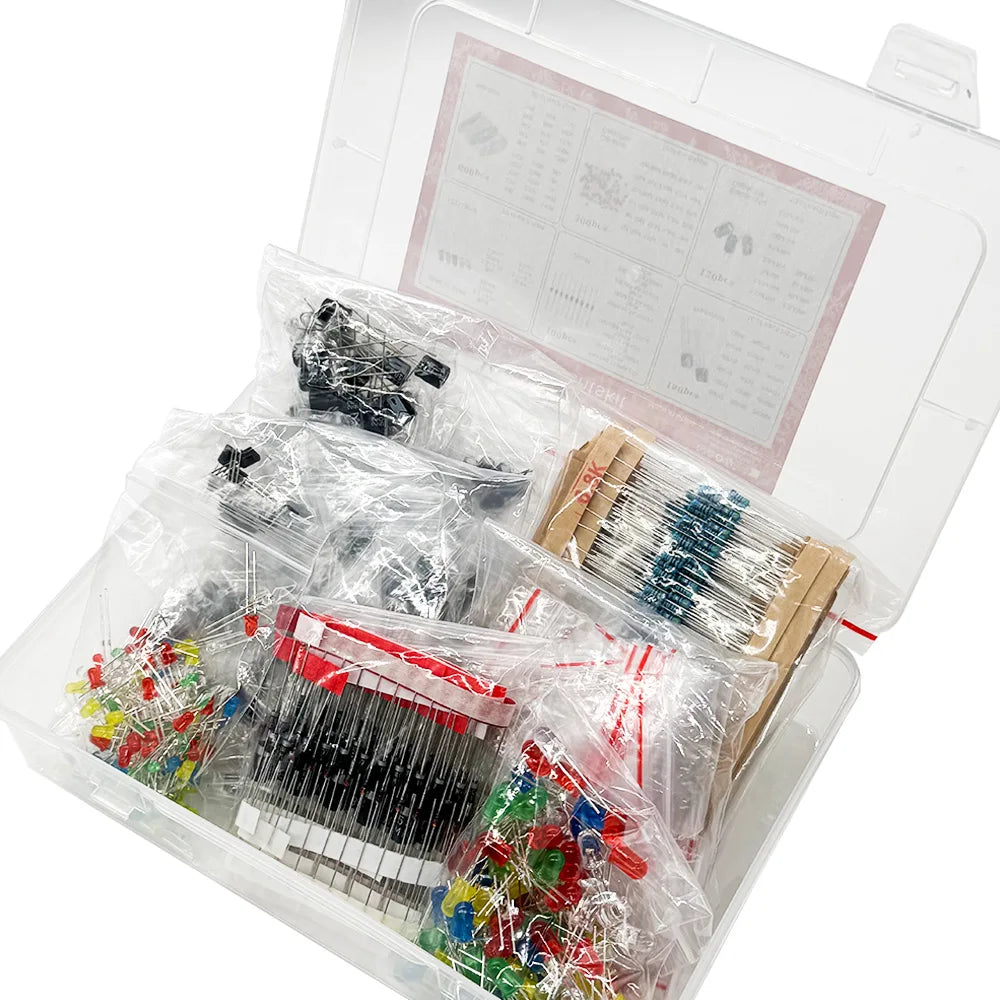 1500 Pcs Electronic Components Kit – LEDs, Resistors & Capacitors