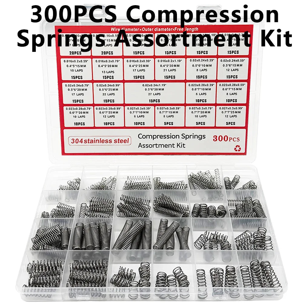 300PCS Stainless Steel Compression Spring Kit – 24 Sizes
