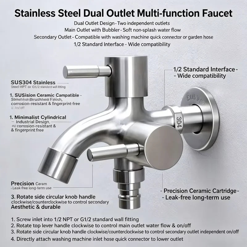 Dual Spout Faucet – Double Outlet for Laundry & Washer
