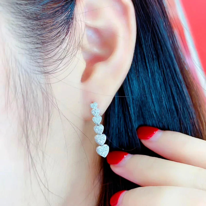 Huitan Heart Drop Earrings | Silver Cubic Zirconia Bridal Jewelry