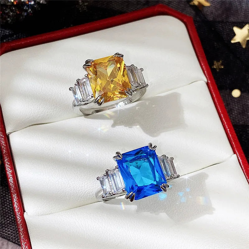 Huitan Blue & Yellow CZ Women's Fashion Ring | Cubic Zirconia