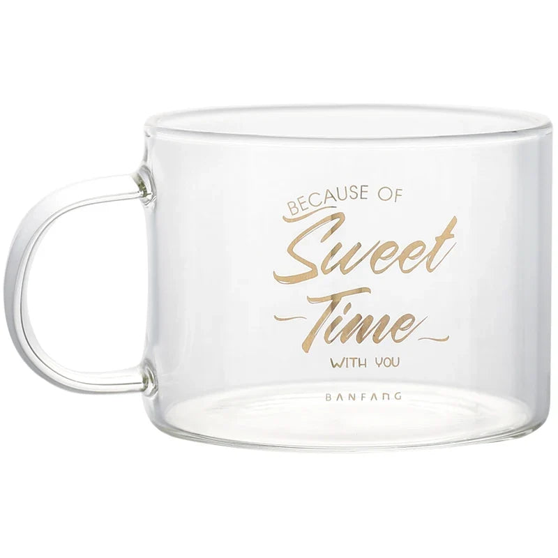 KEMORELA 500ml Creative Letter Glass Mug with Handle
