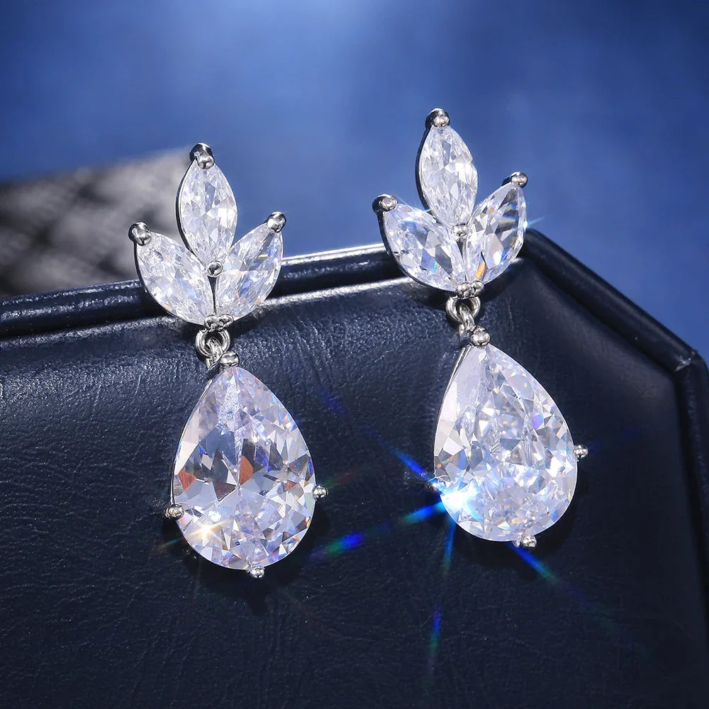 Huitan Crystal Zirconia Bridal Drop Earrings for Women