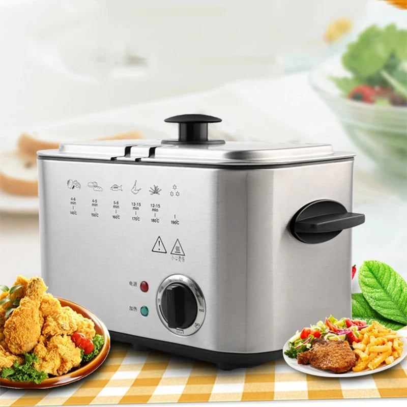 1.2L Mini Electric Deep Fryer | 1200W Non-Stick Adjustable Temp