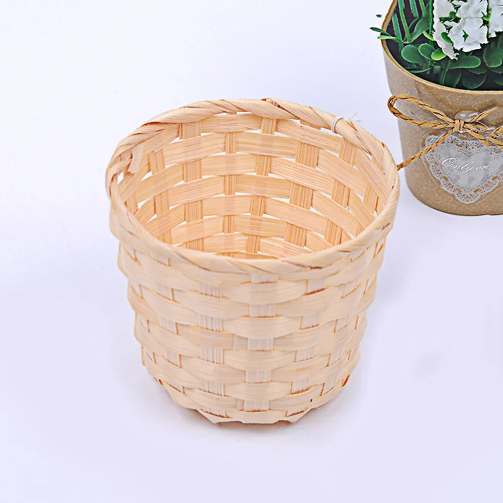Handmade Bamboo Garden Flower Pot Wicker Basket Straw Patchwork