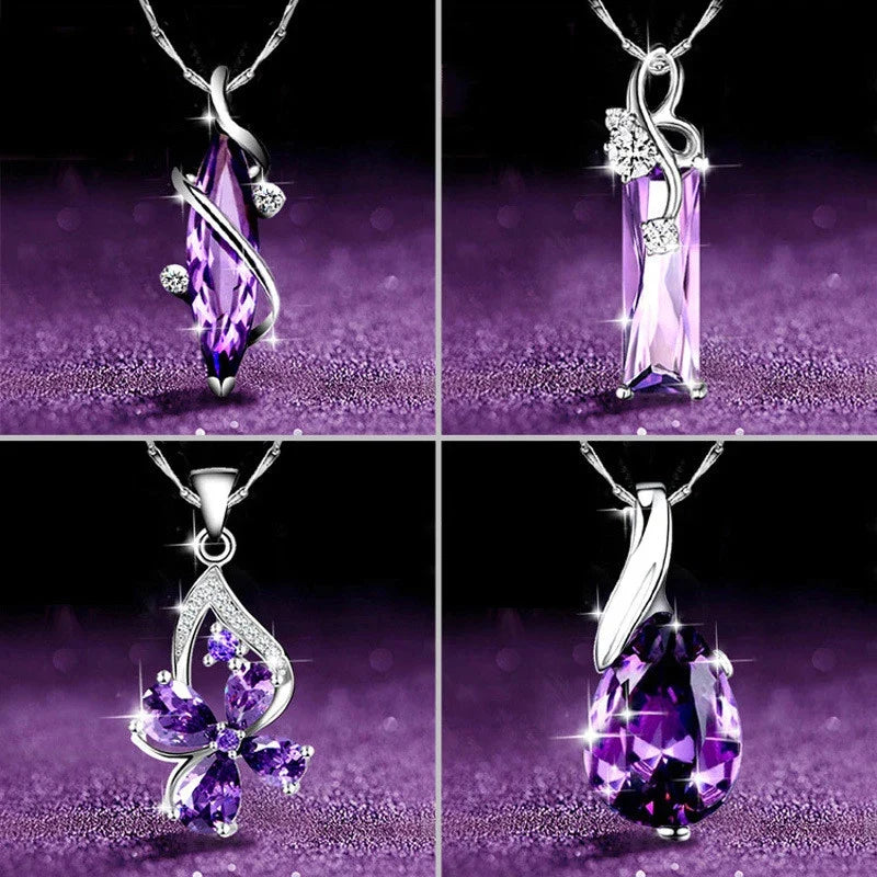 Huitan Purple CZ Pendant Necklace – Women's Wedding Jewelry