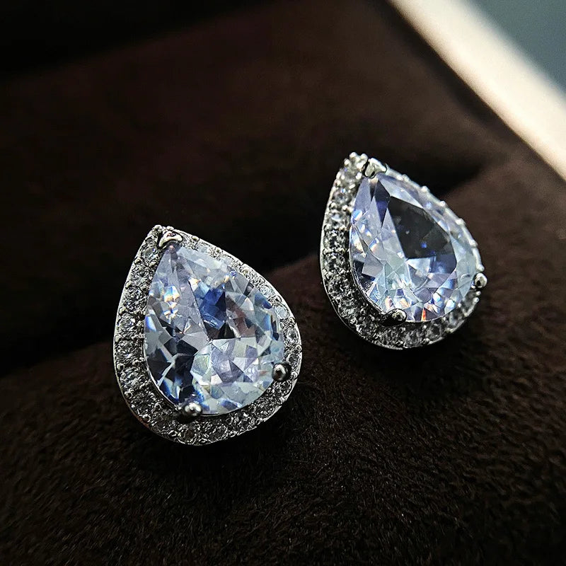 Huitan Pear Shape CZ Stud Earrings – Women's Fashion Jewelry