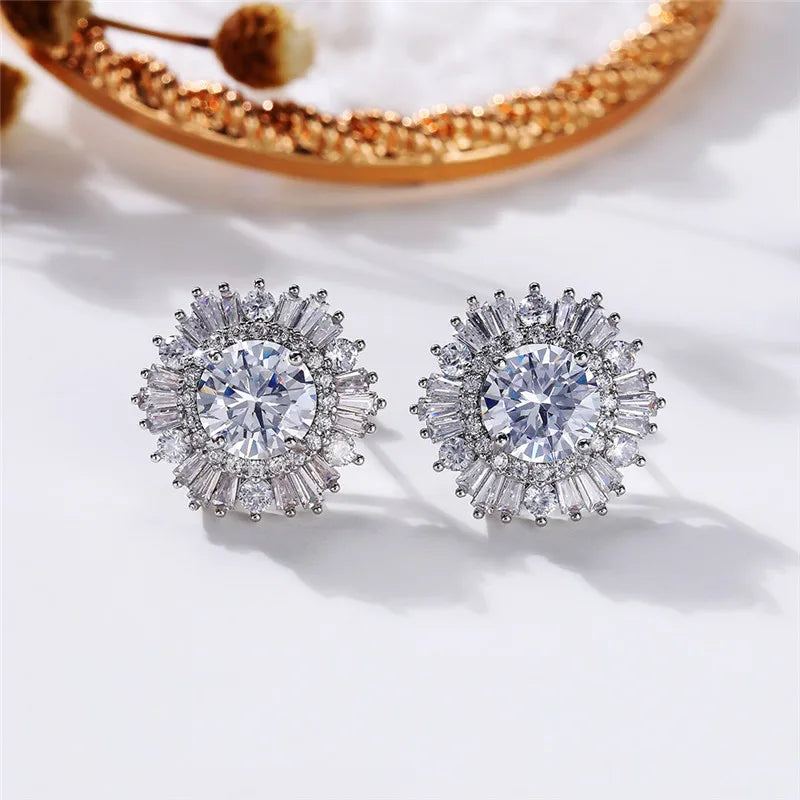 Huitan Flower Stud Earrings – AAA Cubic Zirconia | Women's Jewelry