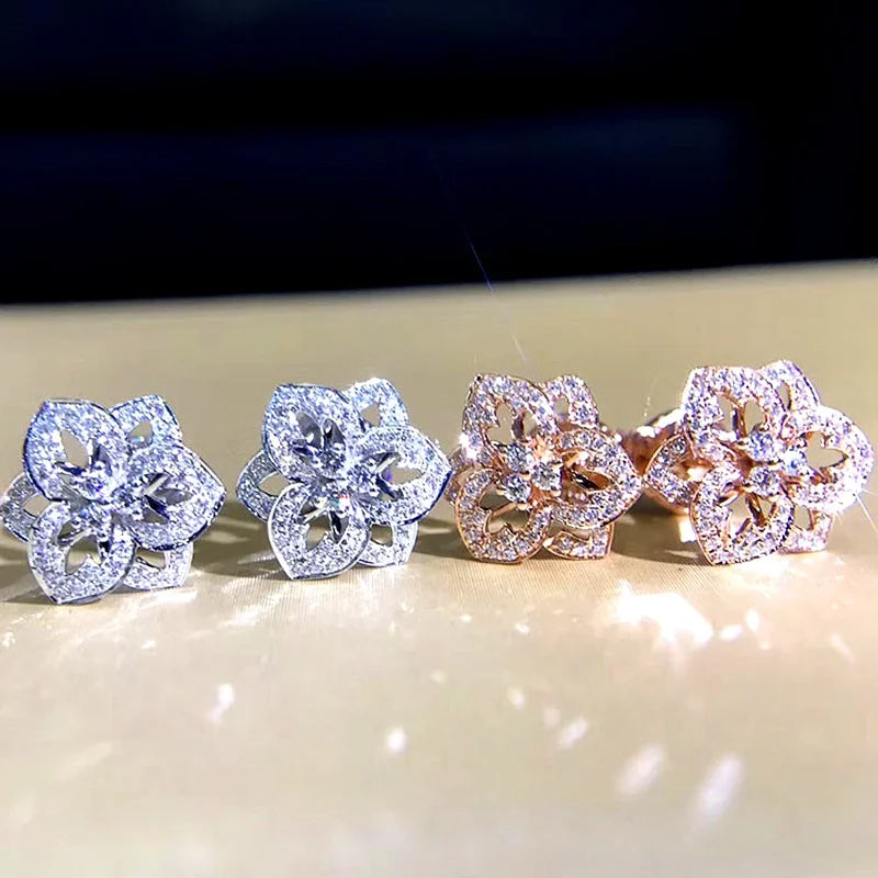 Huitan Flower Stud Earrings – Cubic Zirconia Women's Jewelry