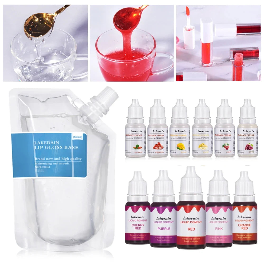 DIY Lip Gloss Base Kit – Liquid Pigment & Flavor Essence Oil 10ml