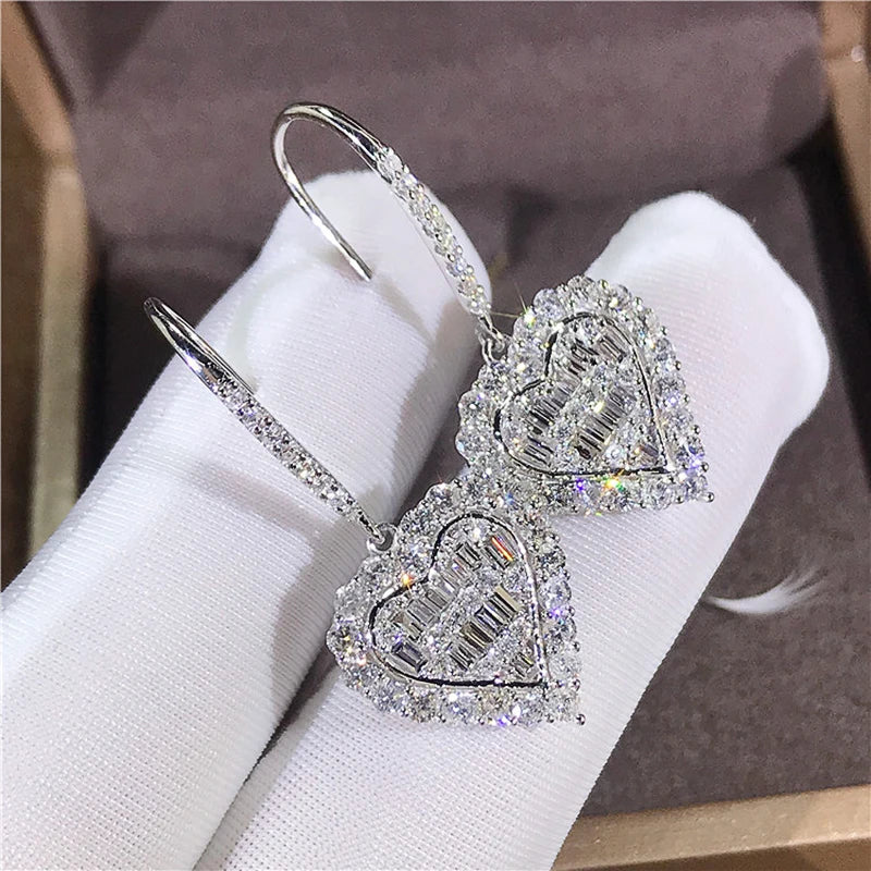 Huitan Heart CZ Drop Earrings | Women's Wedding Jewelry