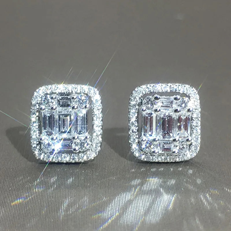 Huitan Geometric Cubic Zirconia Stud Earrings | Women's Fashion