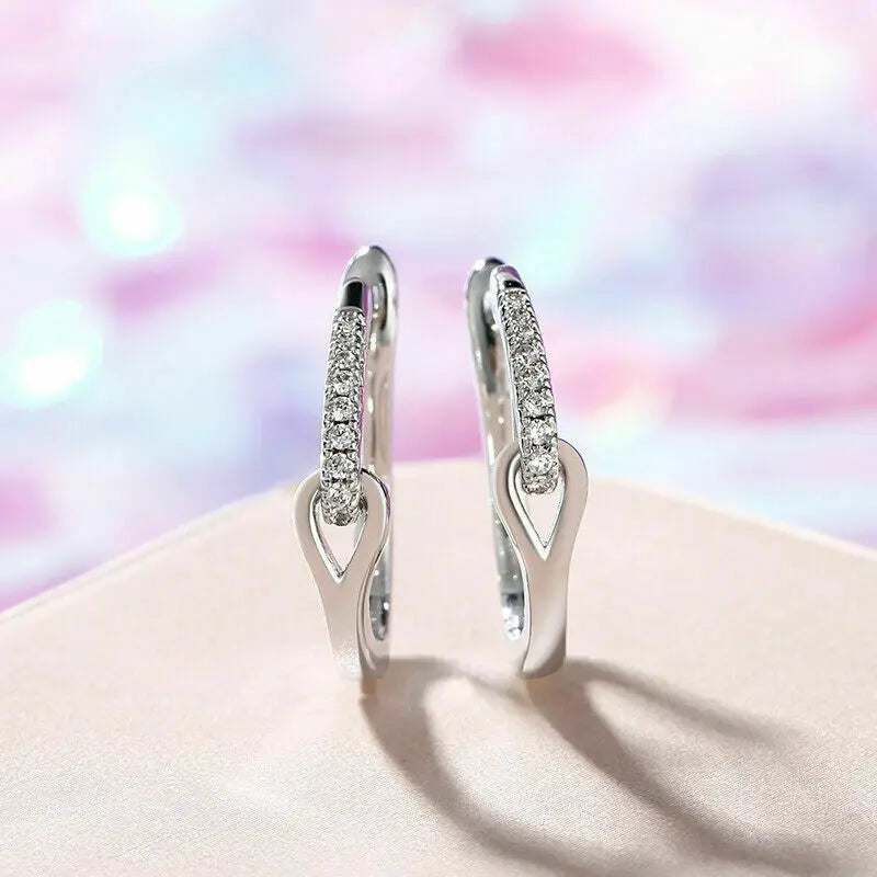 Huitan Silver Cubic Zirconia Geometric Hoop Earrings for Women
