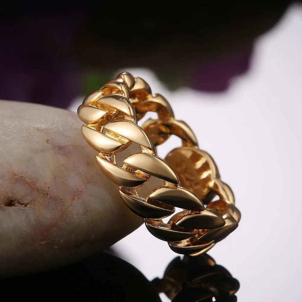 Huitan Chain Link Ring – Unisex Hip-Hop Brass Band Sizes 7–12