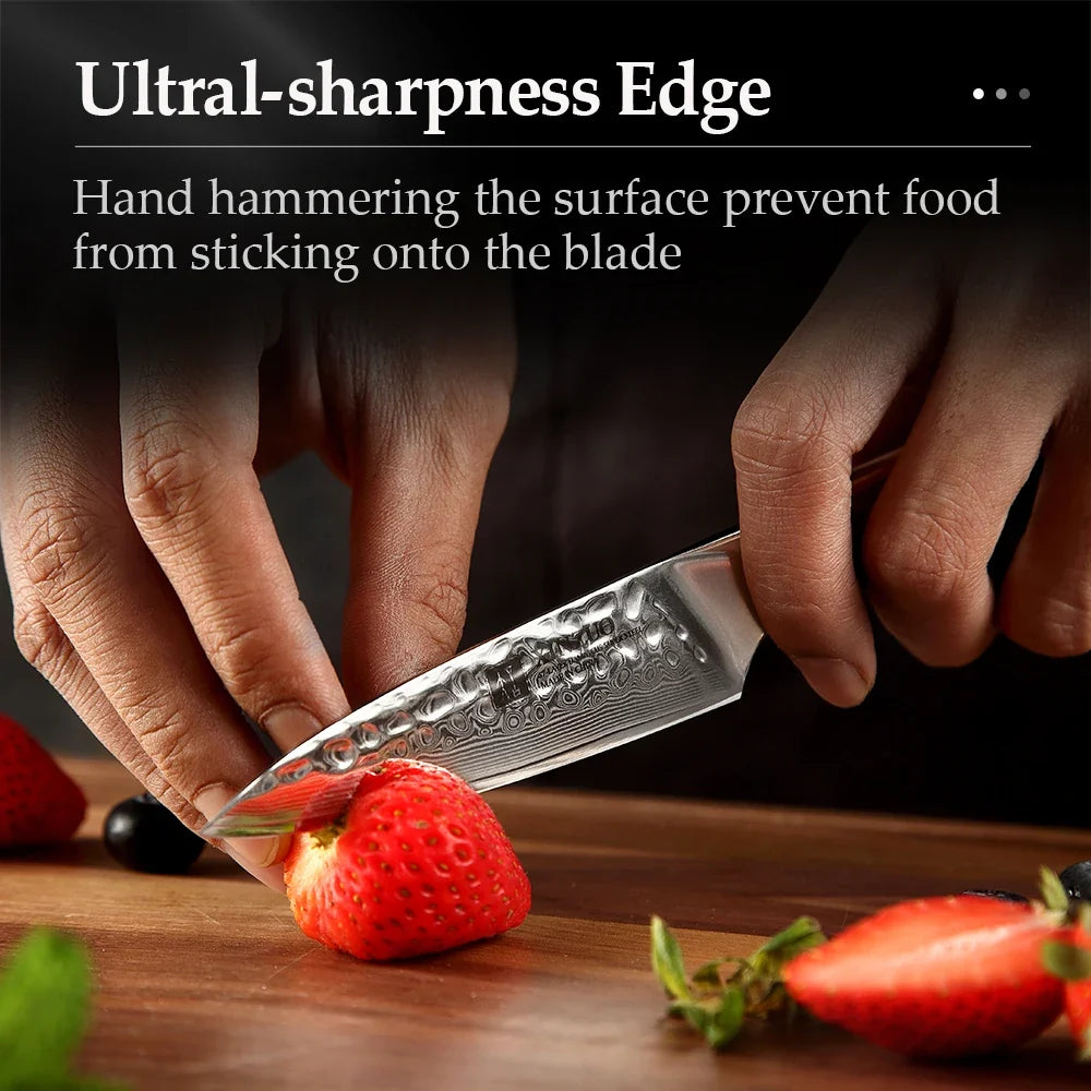 XINZUO 3.5" Damascus Paring Knife – VG10 Steel & Ironwood