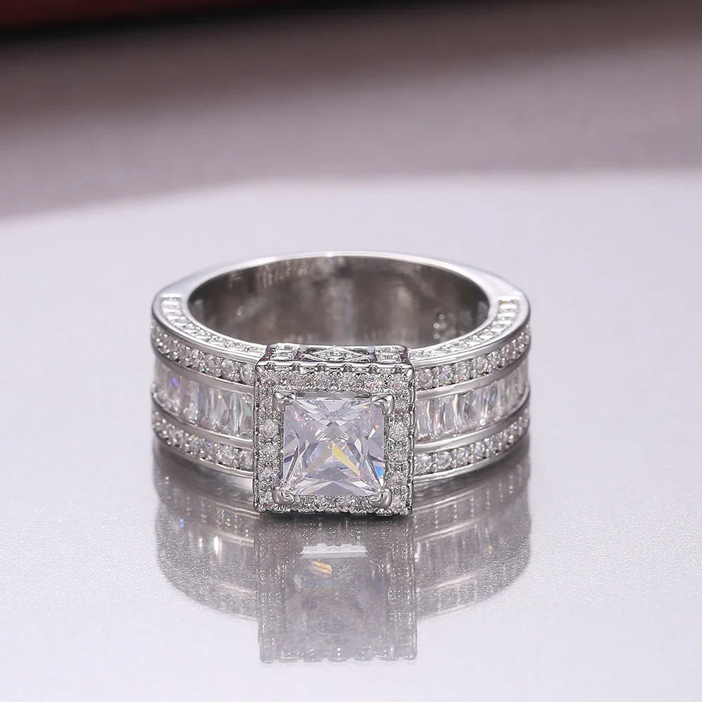 Huitan Princess Cut CZ Women's Ring | Square Zircon Band