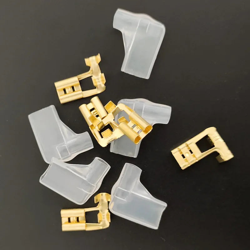 20Sets Gold Plating 6 3 Plug Spring Insulated Terminal Cold Flag L