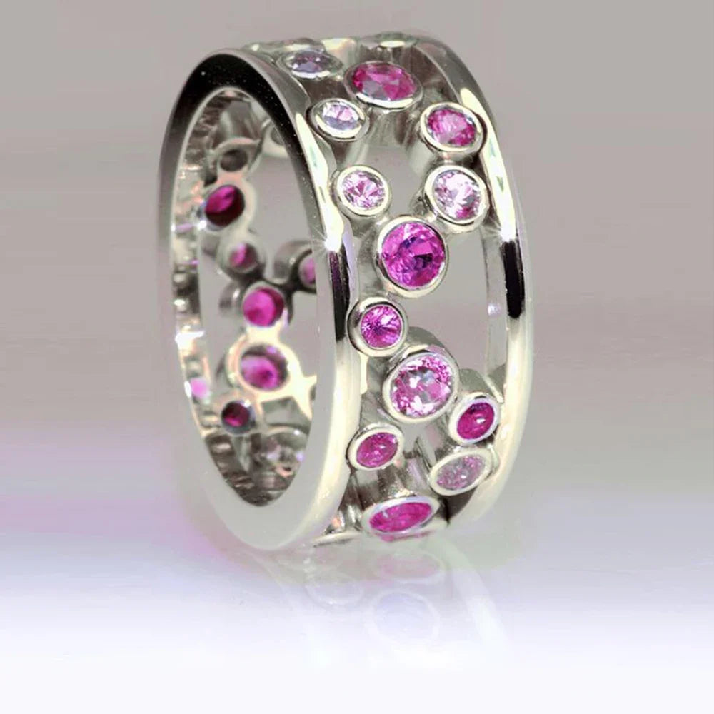Huitan Hollowed Circle Band Ring – White & Blue Zircon Women