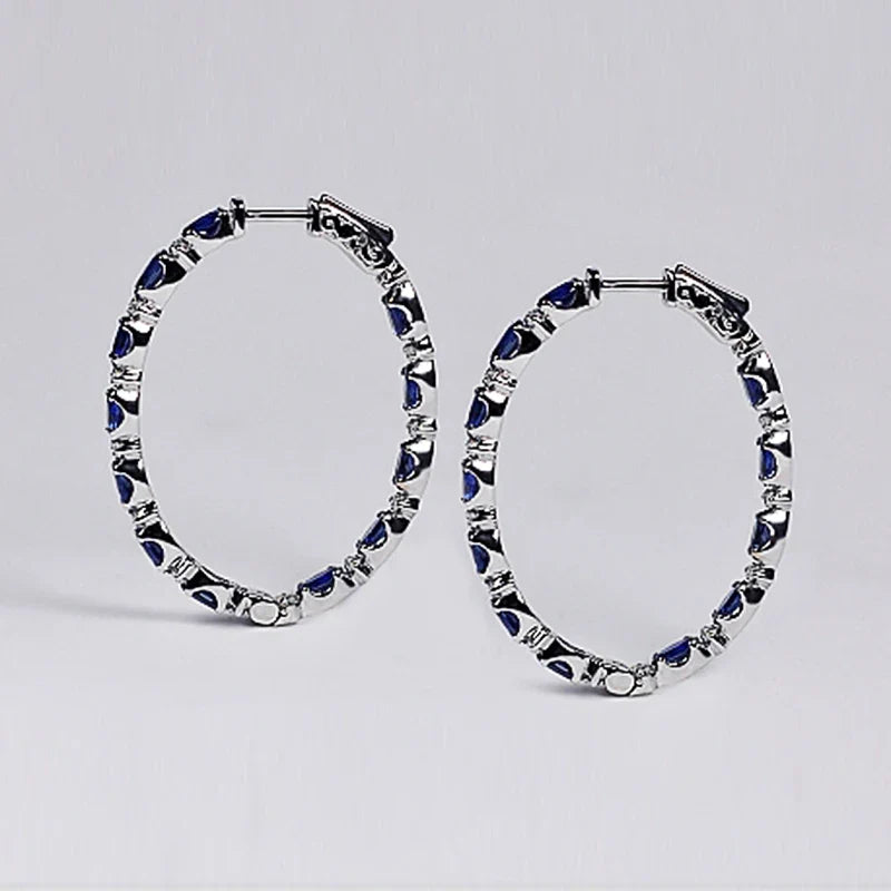 Huitan Blue White Cubic Zirconia Hoop Earrings for Women