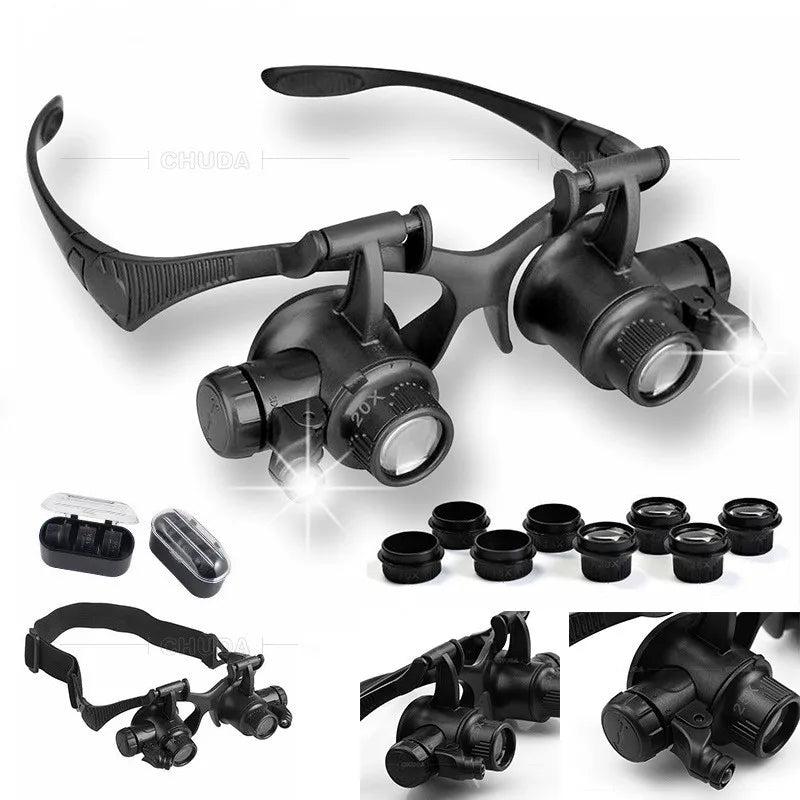 LED Headband Magnifier Glasses 10X–25X | Watch Repair Loupe