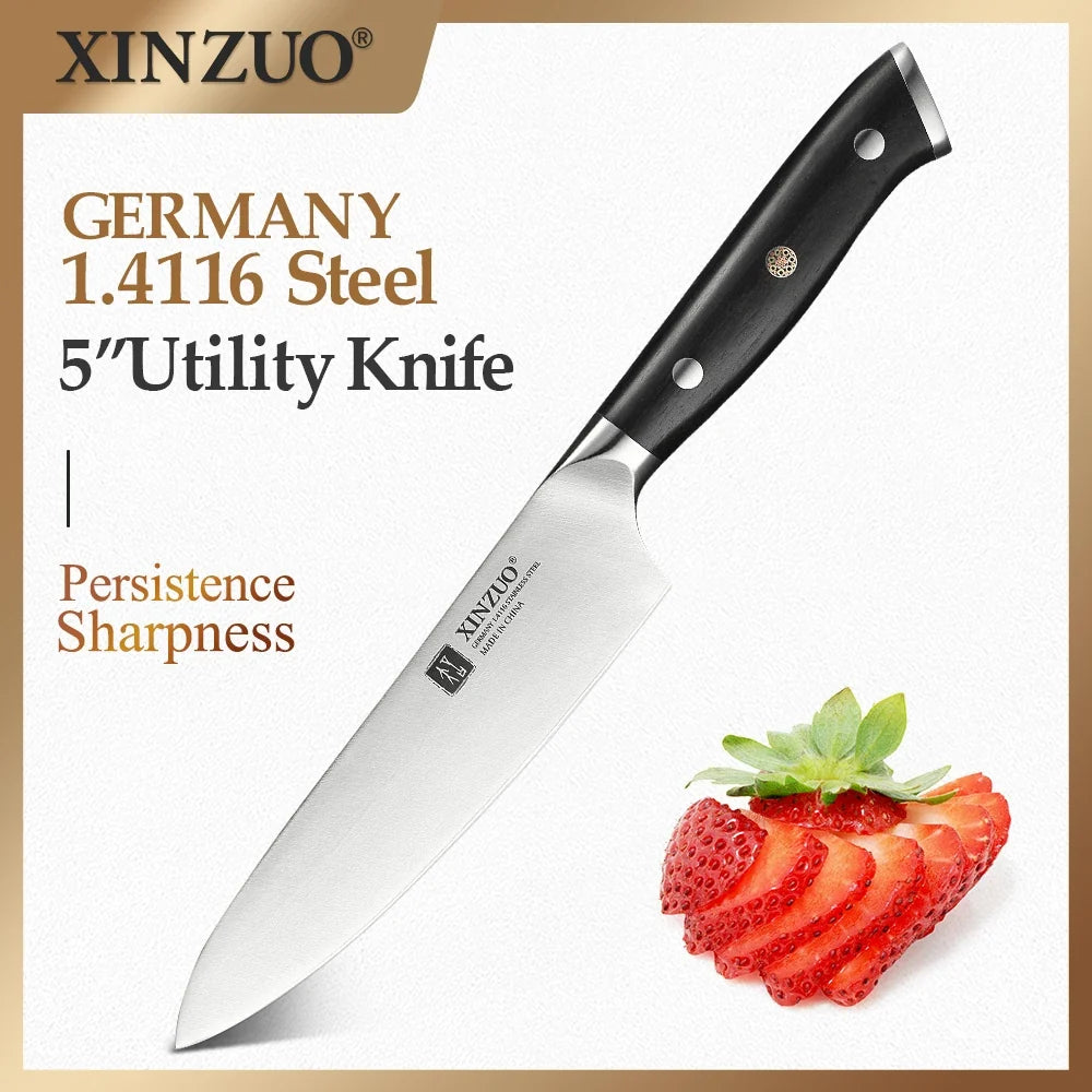 XINZUO 5-Inch Utility Knife – German 1.4116 Steel & Ebony Handle