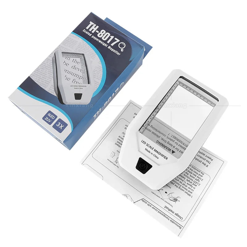 LED Magnifying Glass with Scale & Currency Detector – 3x Loupe