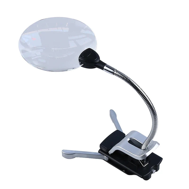2.5X & 10X Clip-On Desktop LED Magnifier with Dual Lens