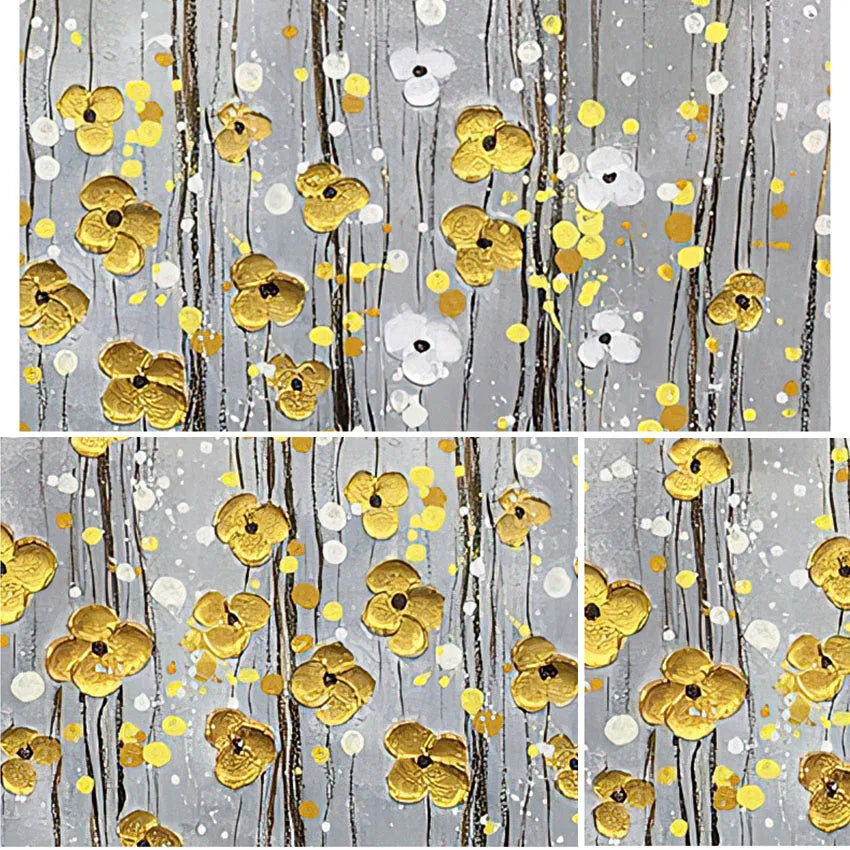 Golden Flowers Hand-Painted Oil Painting on Canvas Wall Art