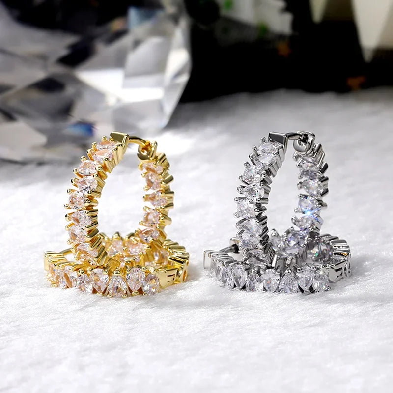 Huitan Pear-Shaped CZ Hoop Earrings – Cubic Zirconia Women