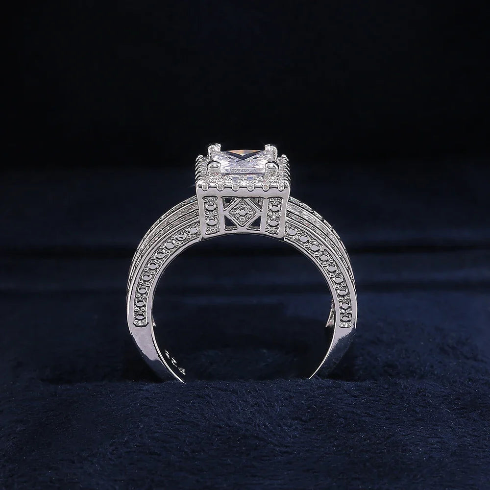 Huitan Princess Cut Cubic Zirconia Women's Ring | Wedding Band
