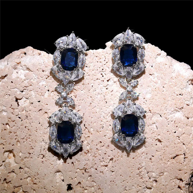 Huitan Blue & White CZ Drop Earrings | Women's Trendy Jewelry