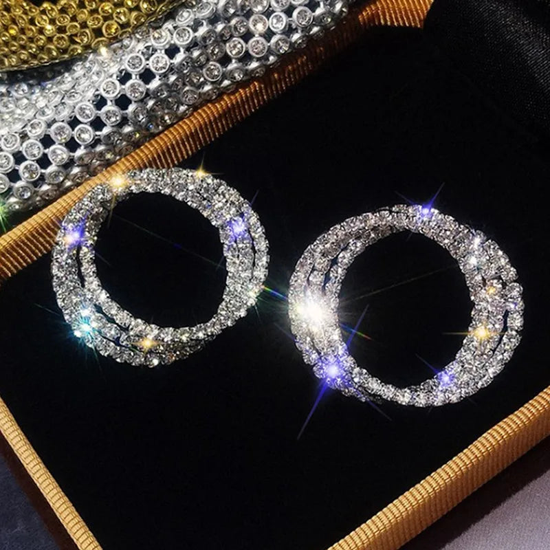 Huitan CZ Crystal Round Stud Earrings – Silver Micro Paved Women